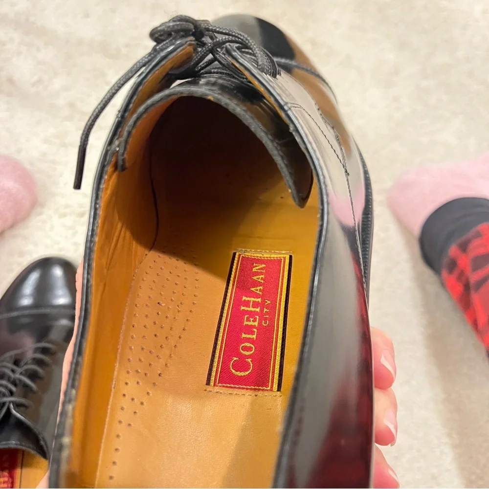Cole Haan Men’s Black Patent Leather Oxford Formal Shoes Toe Cap‎ EUC Size 13